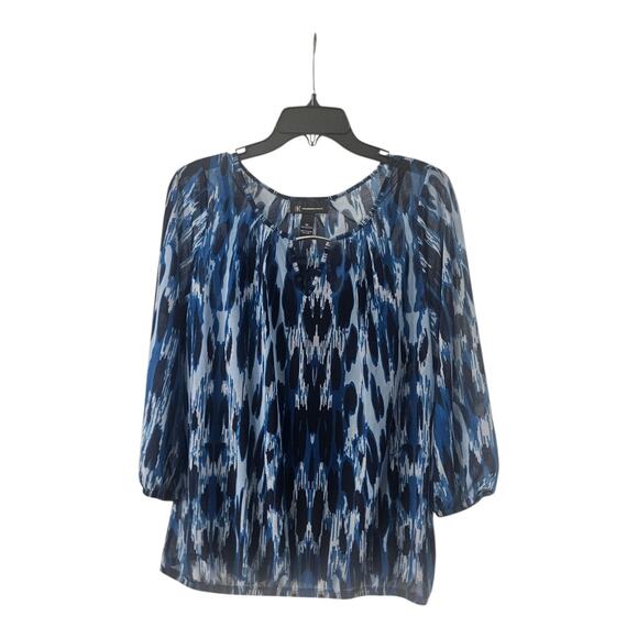 INC International Concepts Womens Blouse XL Blue Sheer Overlay Camisole Keyhole - Picture 1 of 7